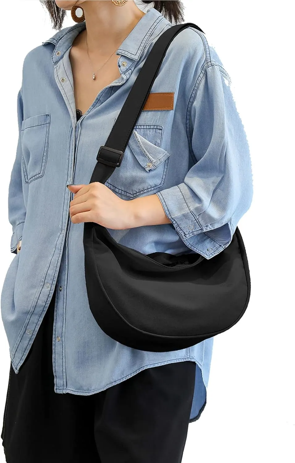 Medium Nylon Crossbody Crescent Bag for Women Men Fashionable Shoulder Bag with Adjustable Strap for Everyday Casual Travel