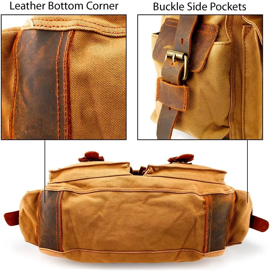 Messenger Bag for Laptop Vintage Canvas Leather Crossbody Satchel Shoulder Computer Bag Travel Office Messenger Bag