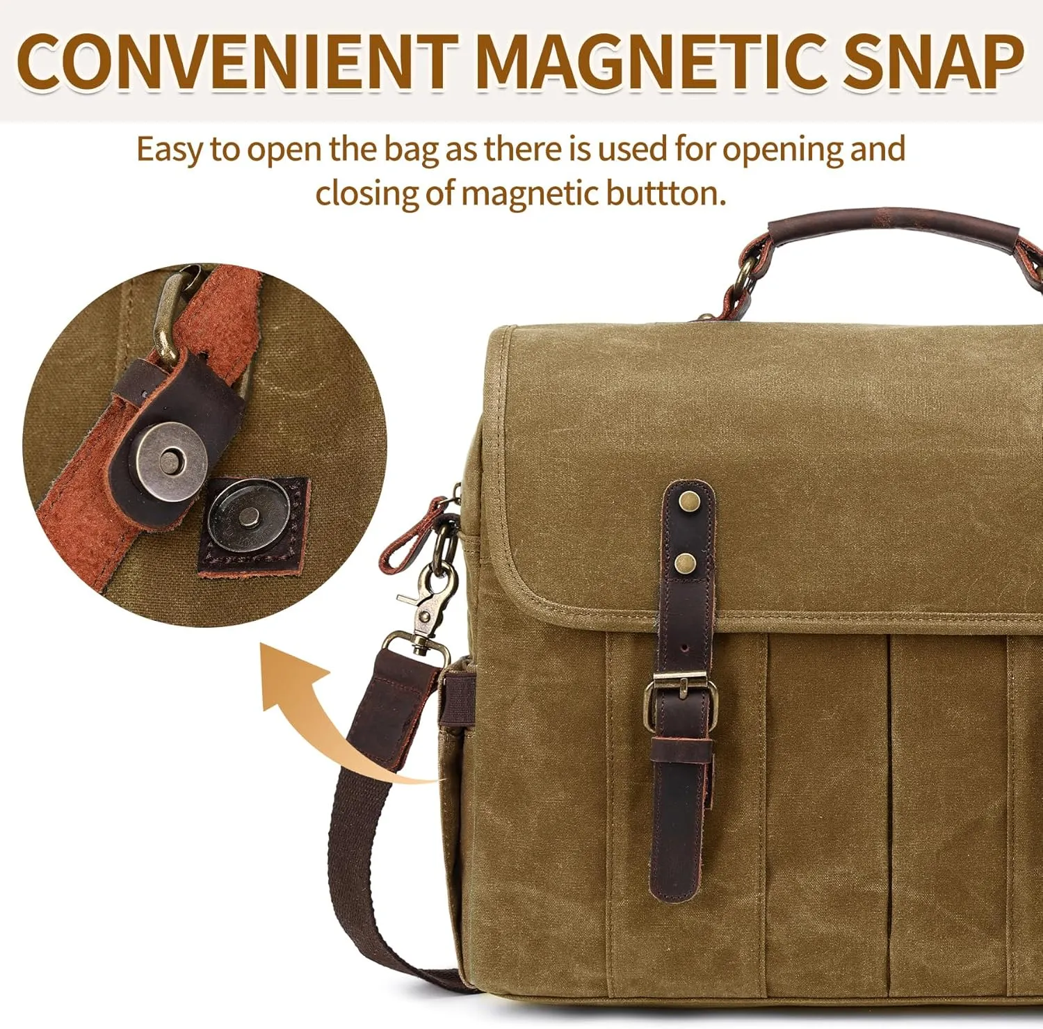 Messenger Bag for Men 15.6 Inch Vintage Canvas Genuine Leather Briefcase for Men Laptop Bag Satchel Shoulder Bag