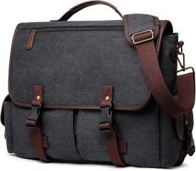 Messenger Bag for Men Women 15.6 Inch Laptop Bag Canvas Water-resistant Computer Shoulder Bag Work Briefcase Bookbag for