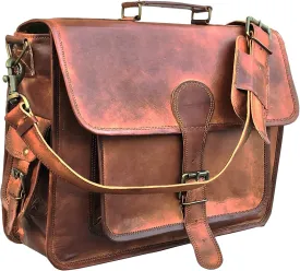 Messenger Bag Vintage Genuine Leather Briefcase Large Satchel Shoulder Bag Rugged Leather Computer Laptop Bag