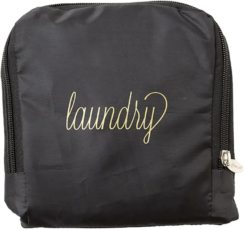 Miamica Soft Travel Laundry Bag with Zipper and Drawstring, Black & Gold, 21 x 22  Keep Your Dirty Clothes Separate and Your Suitcase Organized  Expandable, Durable, and Foldable Laundry Bag