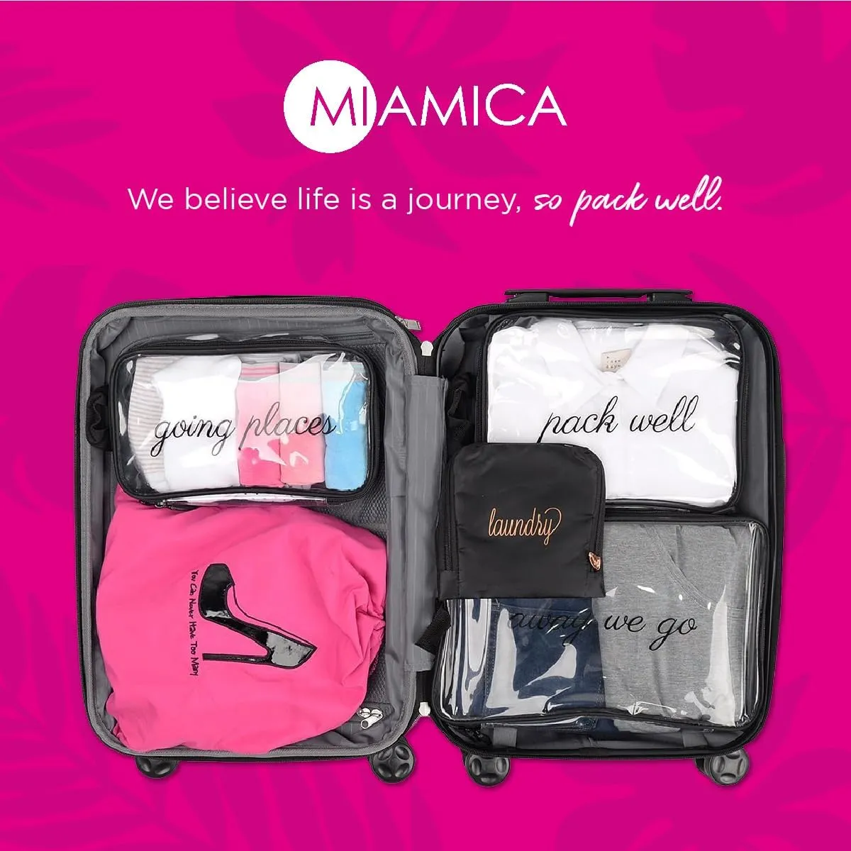Miamica Soft Travel Laundry Bag with Zipper and Drawstring, Black & Gold, 21 x 22  Keep Your Dirty Clothes Separate and Your Suitcase Organized  Expandable, Durable, and Foldable Laundry Bag