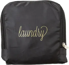 Miamica Soft Travel Laundry Bag with Zipper and Drawstring, Black & Gold, 21 x 22  Keep Your Dirty Clothes Separate and Your Suitcase Organized  Expandable, Durable, and Foldable Laundry Bag