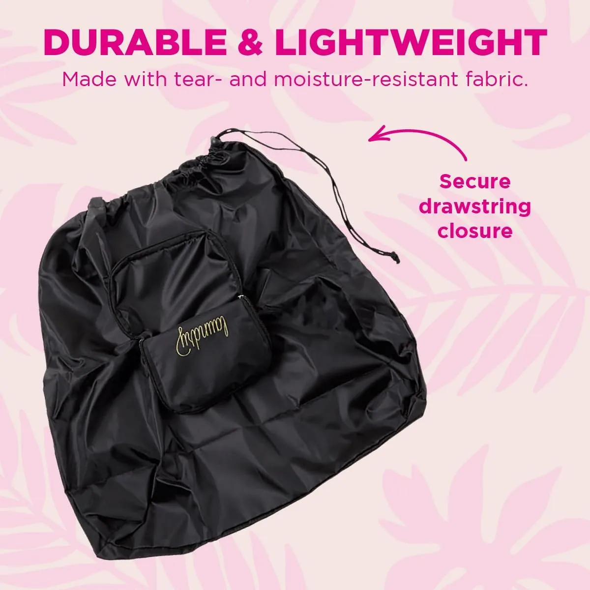 Miamica Soft Travel Laundry Bag with Zipper and Drawstring, Black & Gold, 21 x 22  Keep Your Dirty Clothes Separate and Your Suitcase Organized  Expandable, Durable, and Foldable Laundry Bag