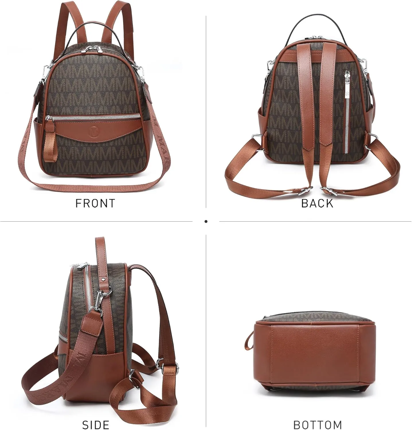 Mini Backpack Purse for Women Multi Pocket Small Backpacks Ladies Convertible Shoulder Handbags Designer Travel Backpack with Wide Strap, Coffee/Brown