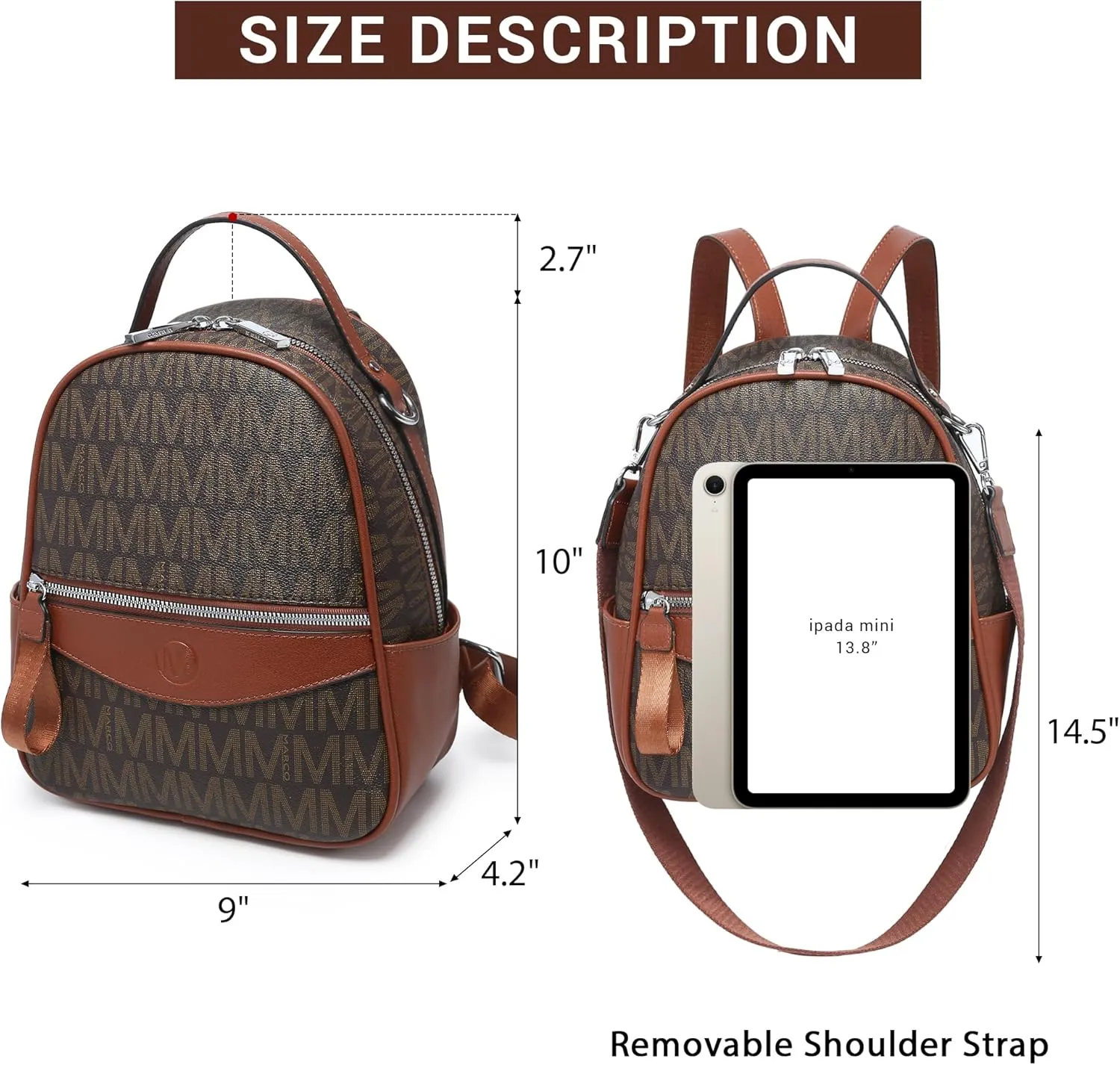 Mini Backpack Purse for Women Multi Pocket Small Backpacks Ladies Convertible Shoulder Handbags Designer Travel Backpack with Wide Strap, Coffee/Brown