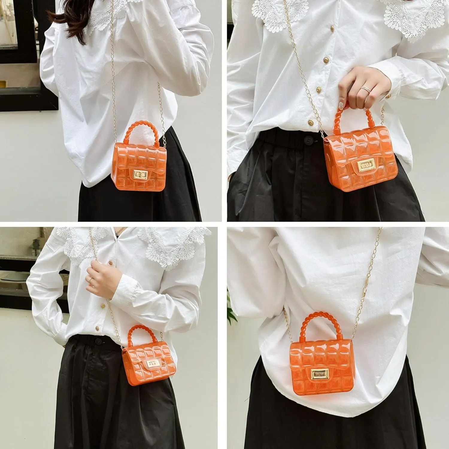 Mini Candy Color Jelly Crossbody Purse for Little Girls Women Transparent Cassette Handbag Shoulder Bag with Top Handle