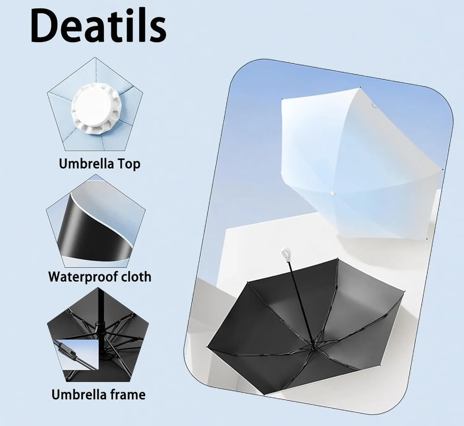Mini Compact Folding Travel Umbrella with Ring Handle and Storage bag/Gradient Color/6 * 2 Ribs/UV Protection/Sun Rain/Lightweight Portable Small/Purse/Backpack/Car/Women Kids