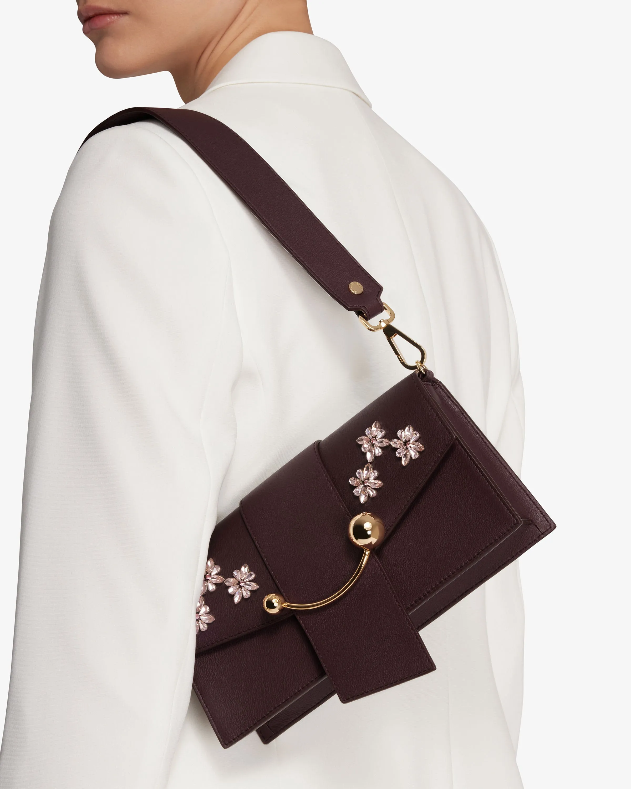 Mini Crescent - Floral Beading Embroidery Burgundy