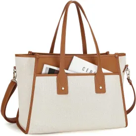 Missnine Tote Bag Canvas Laptop Bag 15.6 inch Work Bags for Women 16.5L5.1W12.5H Teacher Bag Casual Computer Shoulder Purse for Office, College, Travel