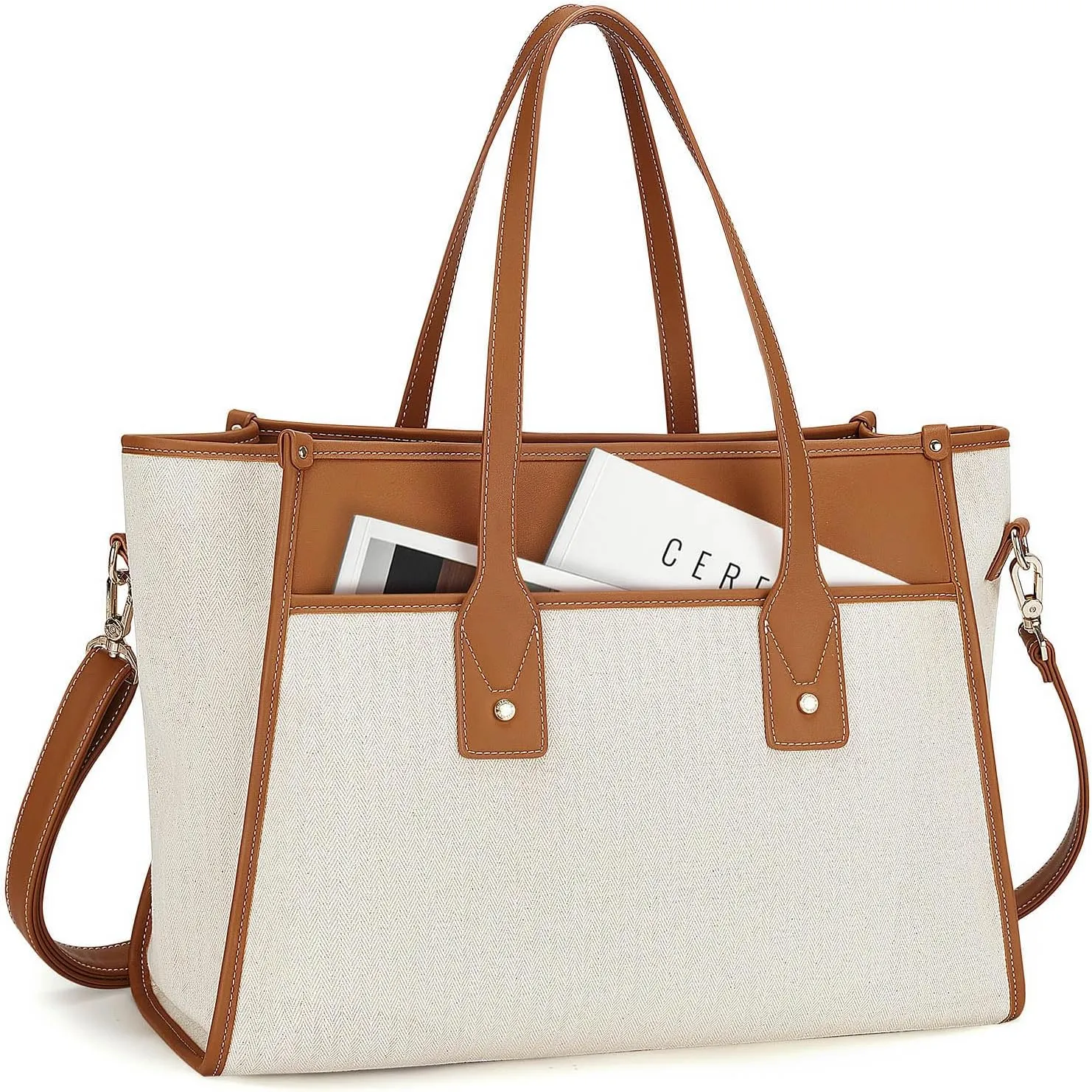Missnine Tote Bag Canvas Laptop Bag 15.6 inch Work Bags for Women 16.5L5.1W12.5H Teacher Bag Casual Computer Shoulder Purse for Office, College, Travel