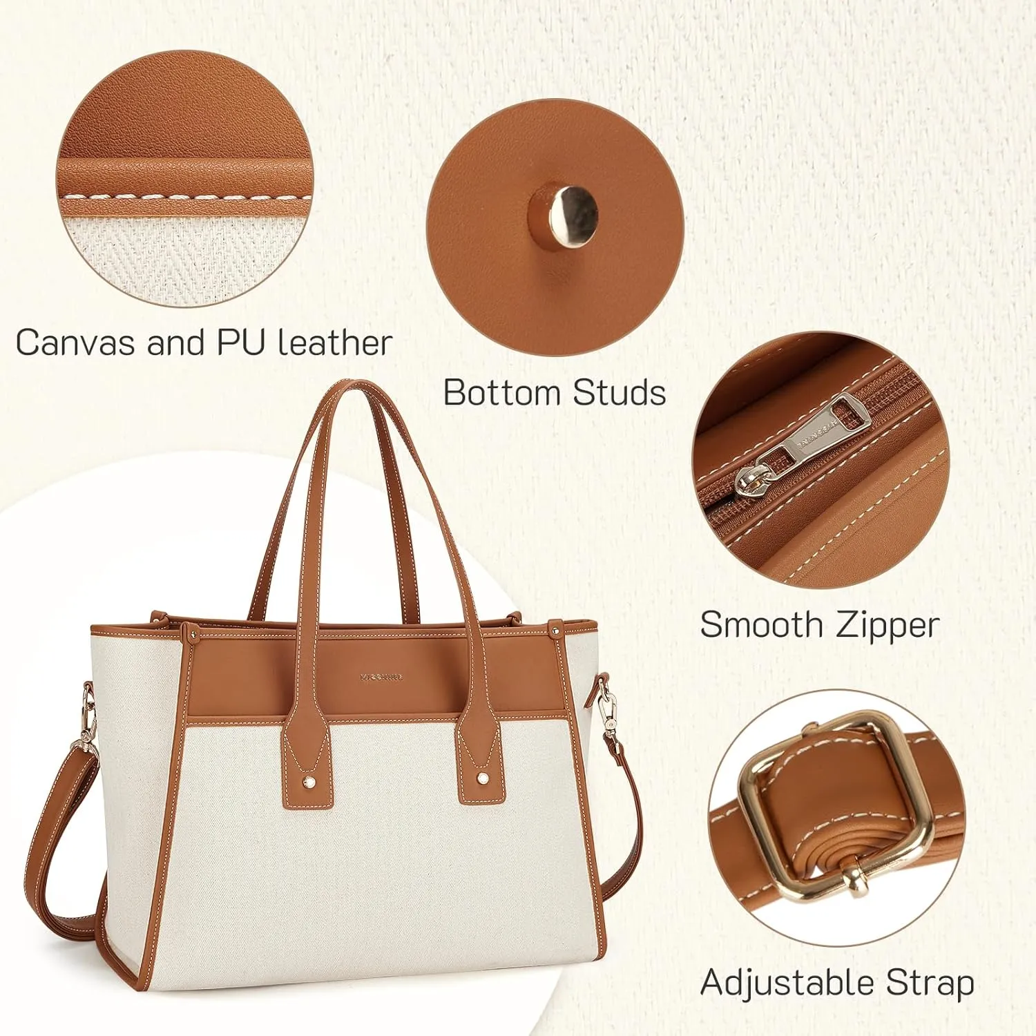Missnine Tote Bag Canvas Laptop Bag 15.6 inch Work Bags for Women 16.5L5.1W12.5H Teacher Bag Casual Computer Shoulder Purse for Office, College, Travel