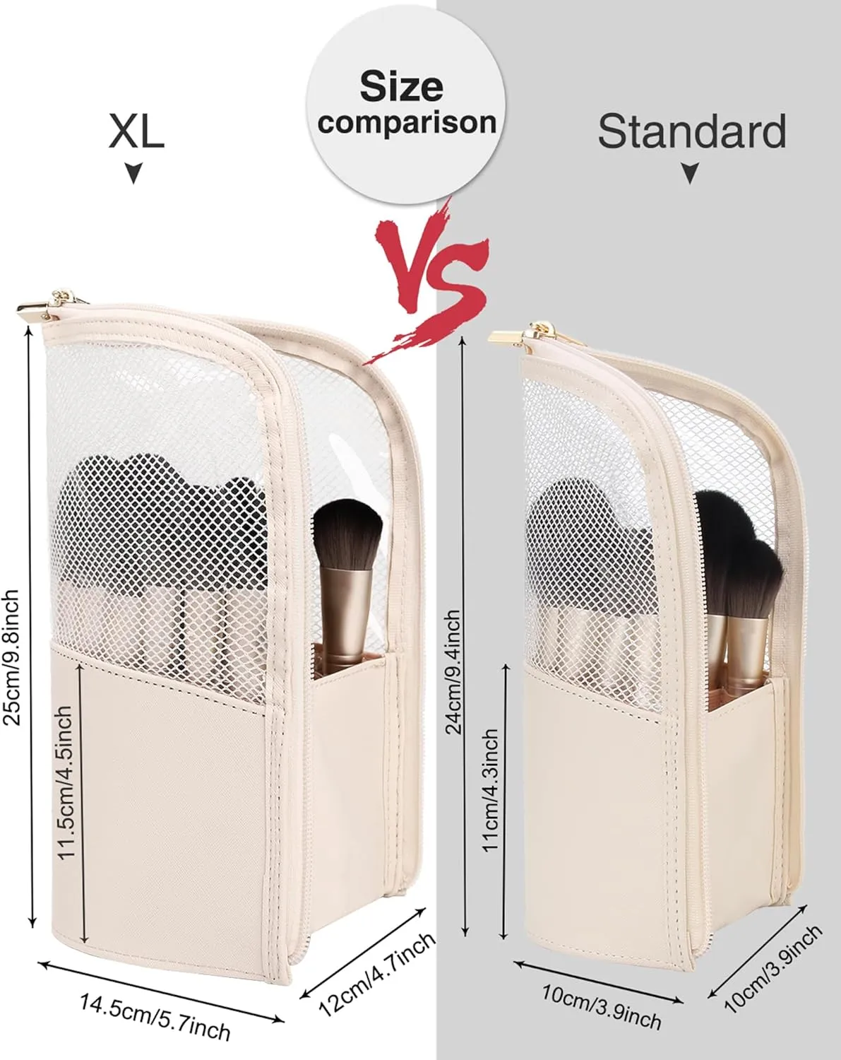 MONSTINA Makeup Brush Holder Bag,Portable Make-up Brush Organizer Bag Waterproof Stand-Up Makeup Brush Pouch,Professional Artist Makeup Case,Extral Large,Beige