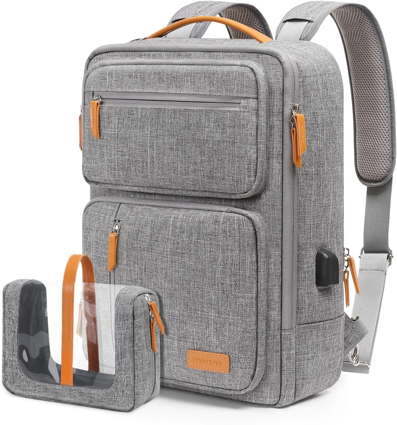 MOSISO Laptop Backpack for Men Women, 15.6-16 inch Laptop Bag, Carry On Daypack for Travel Work, 3 in 1 Flight Approved Computer Travel Backpack with USB Charging Port & Toiletry Bag, Gray