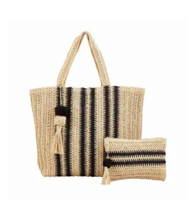 [Mud Pie] Straw Tote & Case Set-Black