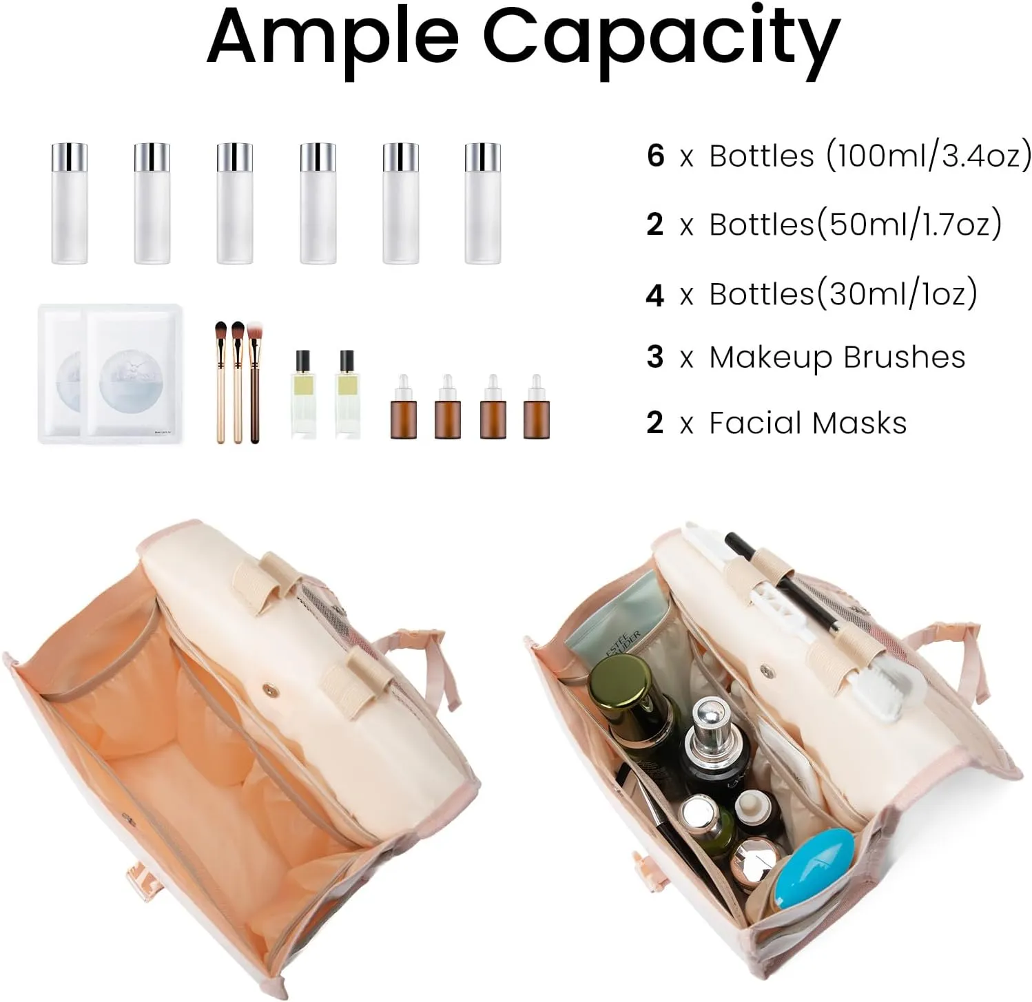 Mum's memory Large-Capacity Hanging Toiletry Bag  Water-Resistant Travel Makeup Bag with Multiple Compartments for Shampoo, Conditioner, Skincare, Makeup Brushes, and Toiletries