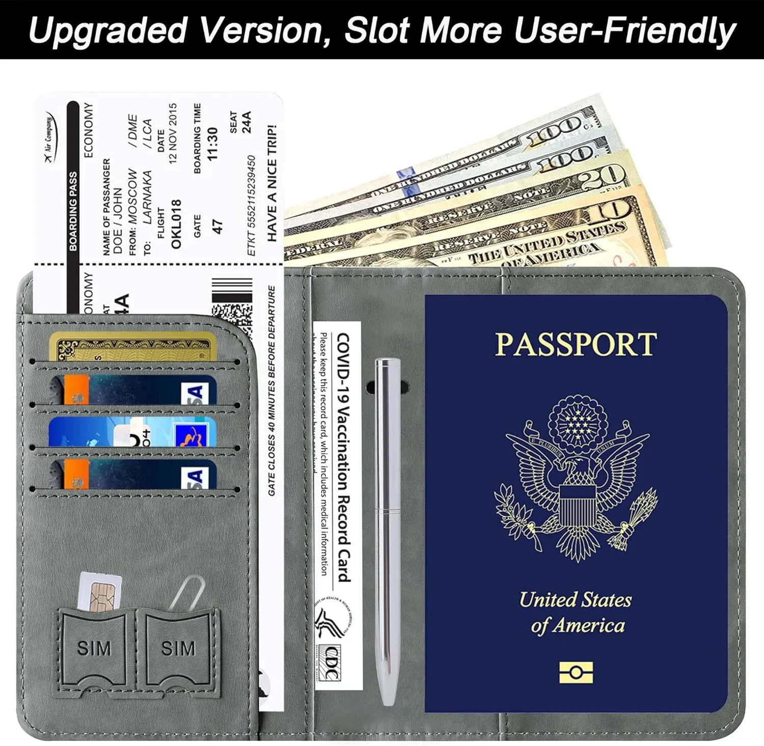Passport Holder Cover Wallet Travel Essentials Leather Rfid Blocking Case Vacation Luggage Must Haves Travel Accessories for Men Women (116#Grey)