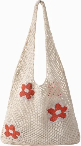 Premillow Crochet Beach Tote Bags, Stylish Mesh Beach Bags Shoulder Bag for Women, Cute Summer Vacation Boho Tote Bag