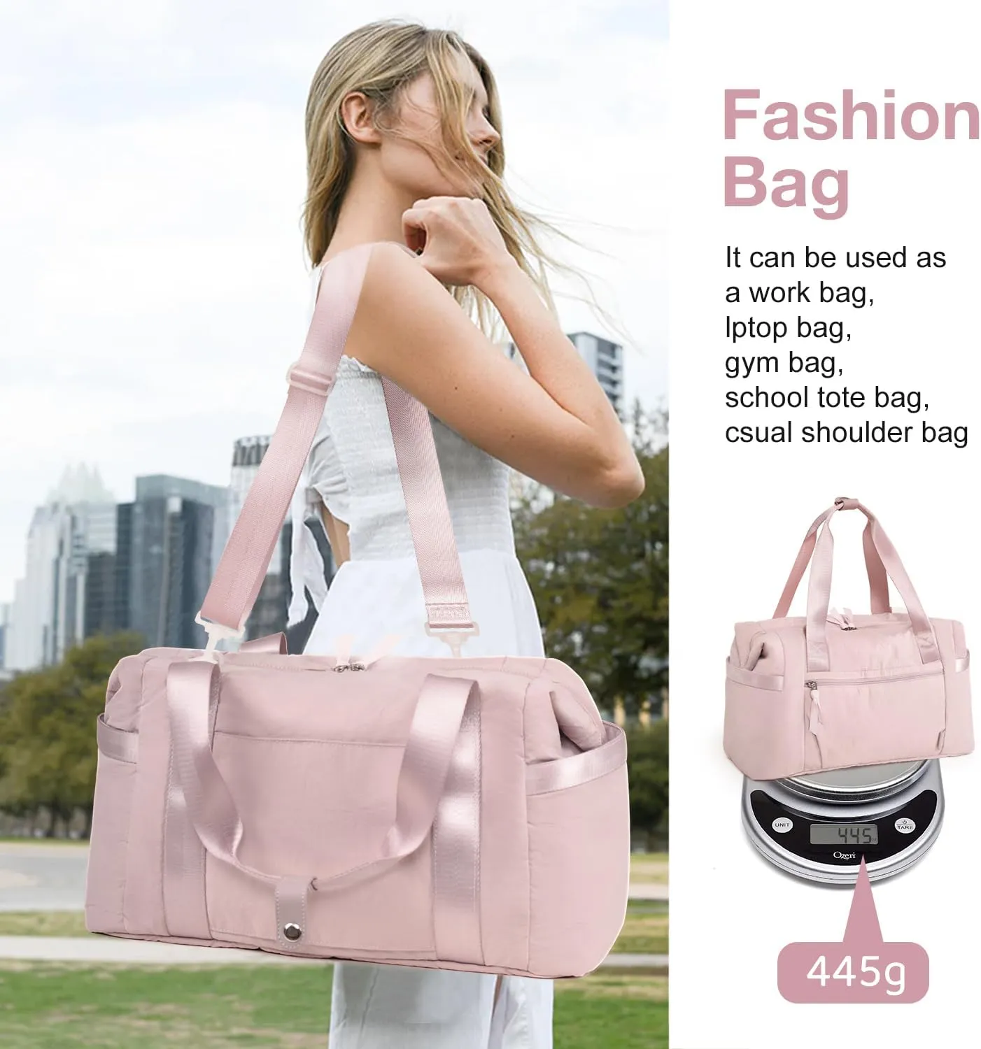 Prite Travel Duffle Bag for Women, Large Carry on Tote, Gym Handbag with Trolley Sleeve