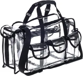 Professional Clear PVC Makeup Kits Organizer Make up Set Bag MUA Carry All Artist Transparent Vinyl Travel Cosmetic Bag with 6 External Pockets & Tissue Holder