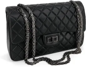 Quilted Leather Crossbody Bags for Women,Soft Lambskin Adjustable Double Chain Strap Shoulder Bag,Designer Flap Purse