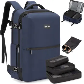 RDTGO Extra Large Travel Backpack for Men and Women, Navy, 17-Inch Laptop Backpack with 4 Packing Cubes, Waterproof and Organized