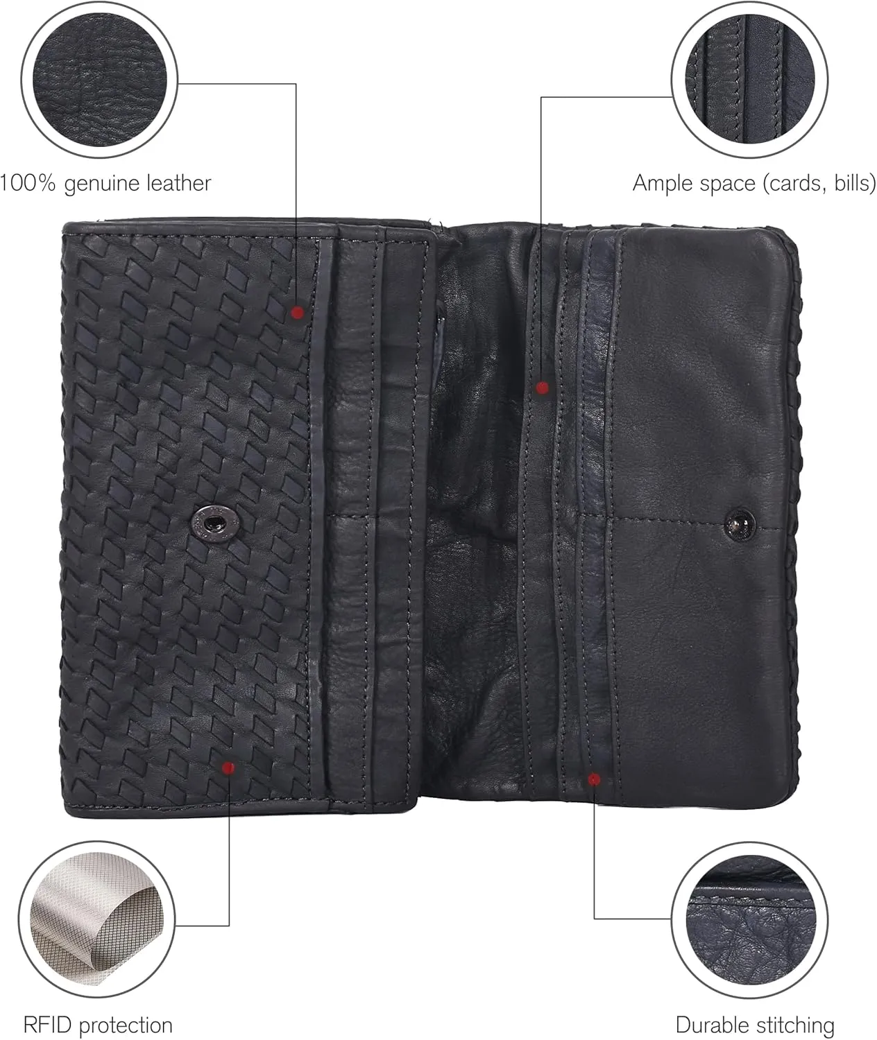 Real Leather Women Wallet Leather with RFID Blocking -Trifold Card Holder Designer Ladies Clutch with ID Window Wallets