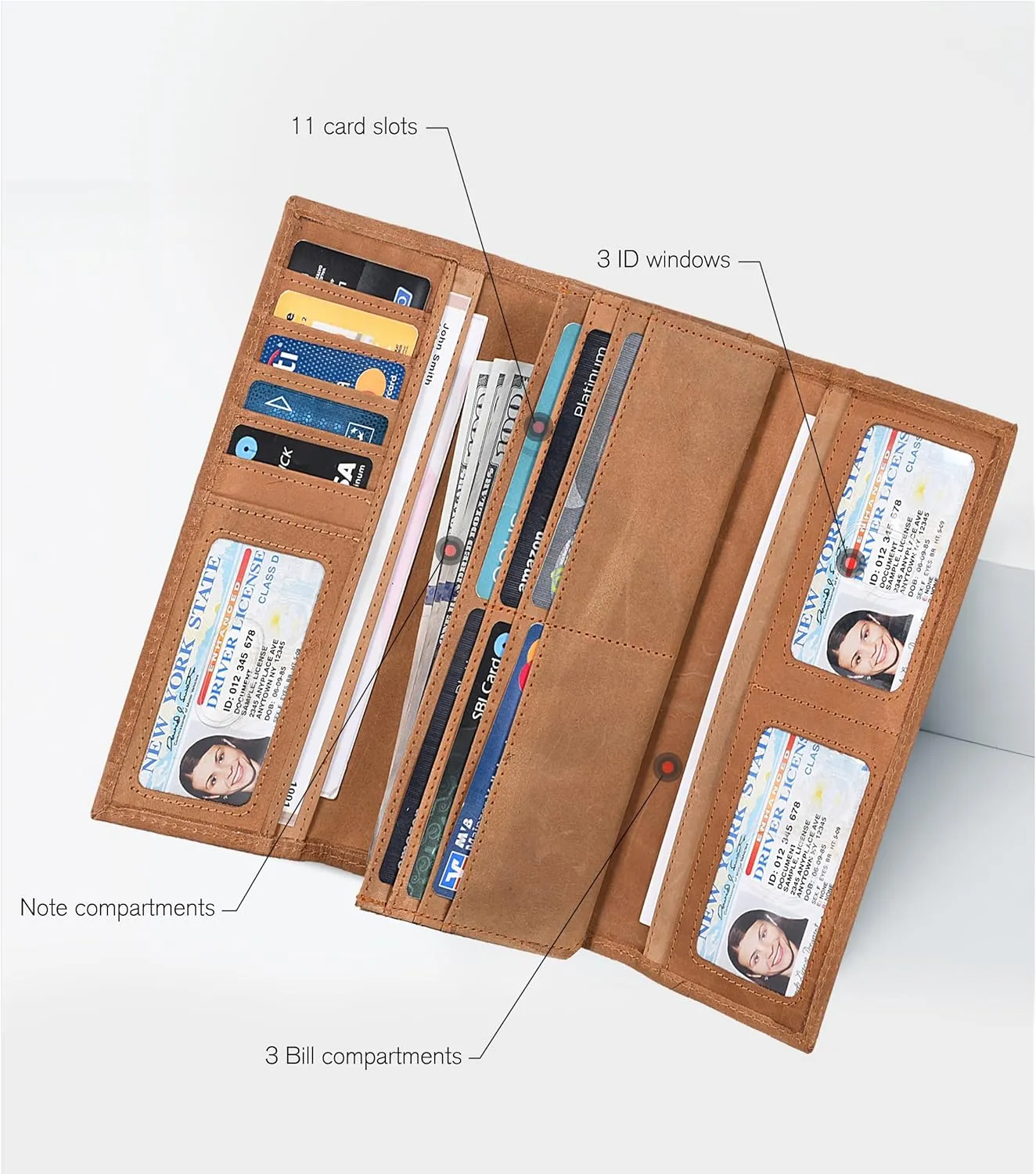 Real Leather Women Wallet Leather with RFID Blocking -Trifold Card Holder Designer Ladies Clutch with ID Window Wallets