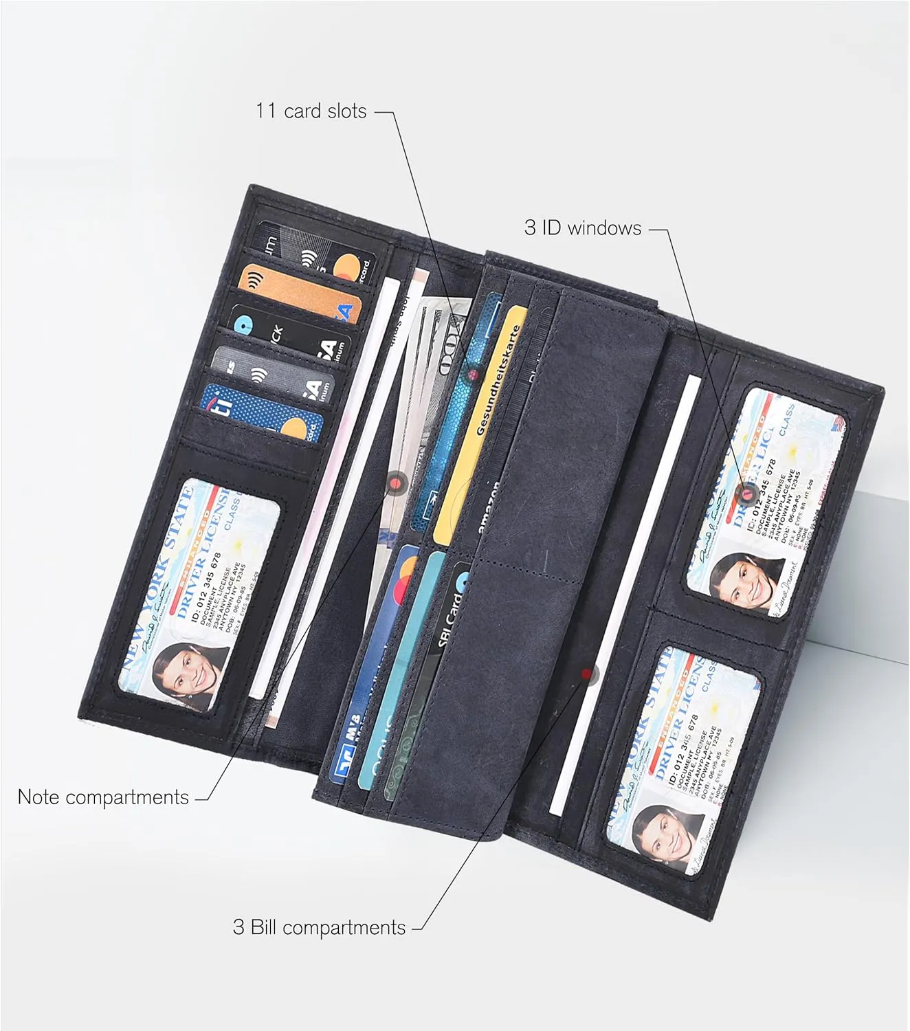 Real Leather Women Wallet Leather with RFID Blocking -Trifold Card Holder Designer Ladies Clutch with ID Window Wallets