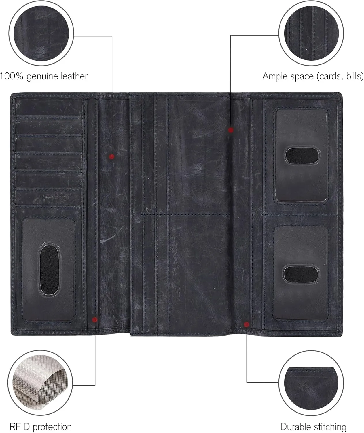Real Leather Women Wallet Leather with RFID Blocking -Trifold Card Holder Designer Ladies Clutch with ID Window Wallets