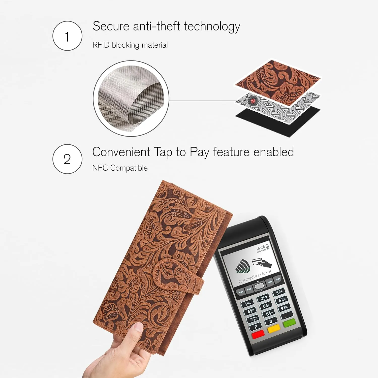 Real Leather Women Wallet Leather with RFID Blocking -Trifold Card Holder Designer Ladies Clutch with ID Window Wallets