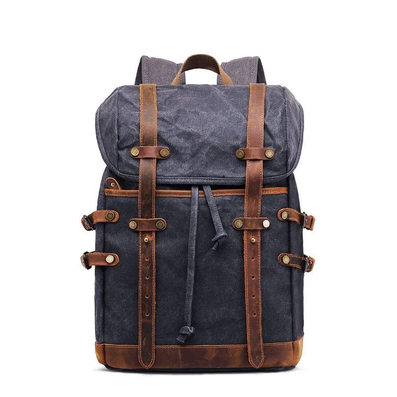 Retro Leather & Canvas Backpack For Men