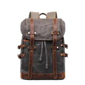 Retro Leather & Canvas Backpack For Men