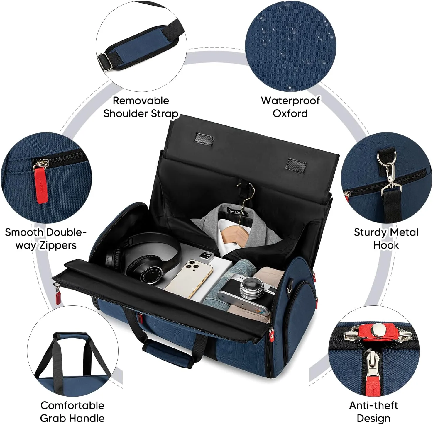 Rolling Garment Bags for Travel, Garment Bag with Wheels, Convertible Garment Duffel bag, Carry On Garment Bag with Shoe Compartment, Rolling Duffel Bag with Detachable Trolley System-Blue