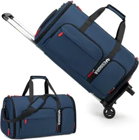 Rolling Garment Bags for Travel, Garment Bag with Wheels, Convertible Garment Duffel bag, Carry On Garment Bag with Shoe Compartment, Rolling Duffel Bag with Detachable Trolley System-Blue
