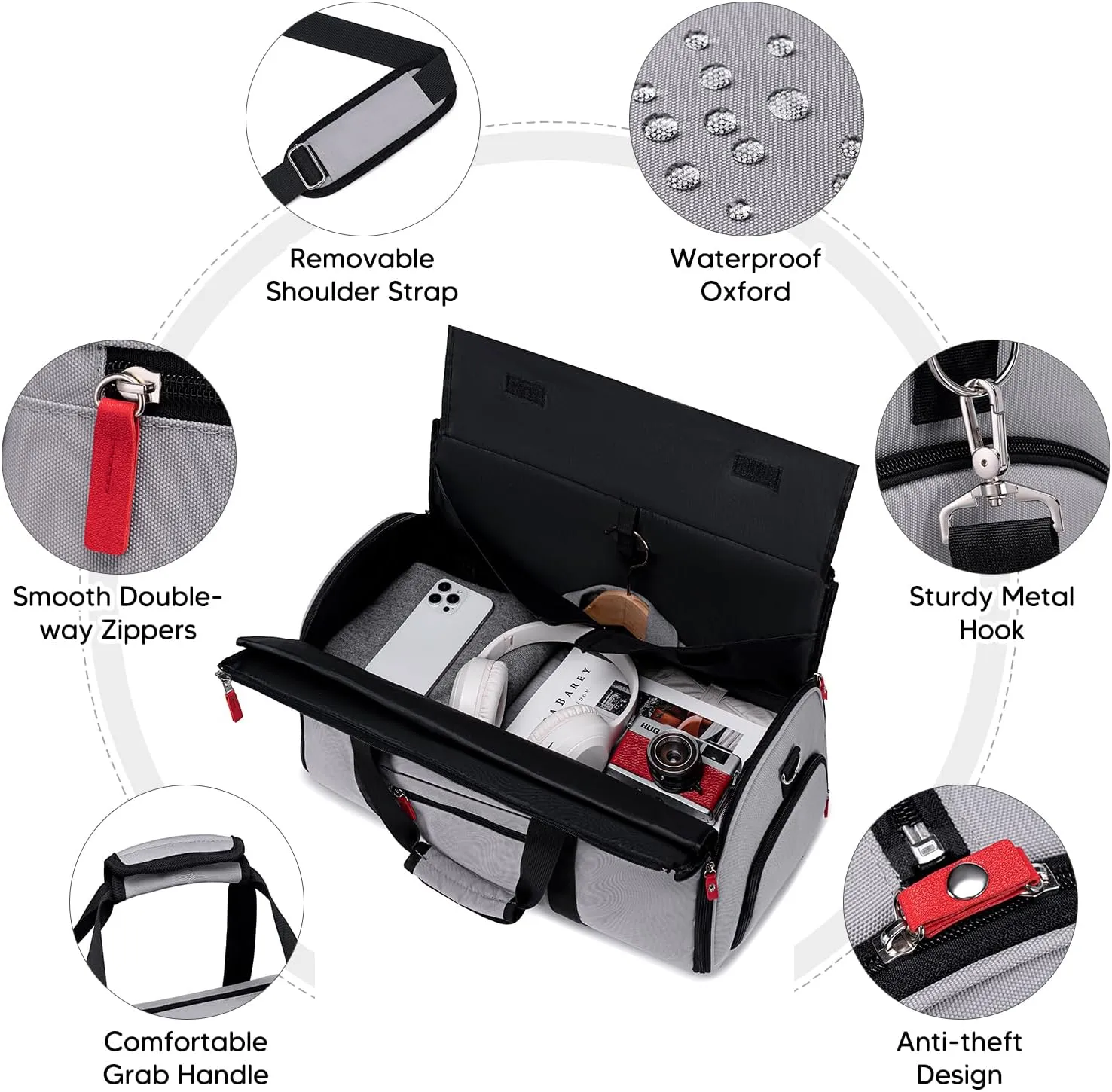Rolling Garment Bags for Travel, Garment Bag with Wheels, Convertible Garment Duffel bag, Carry On Garment Bag with Shoe Compartment, Rolling Duffel Bag with Detachable Trolley System-Grey