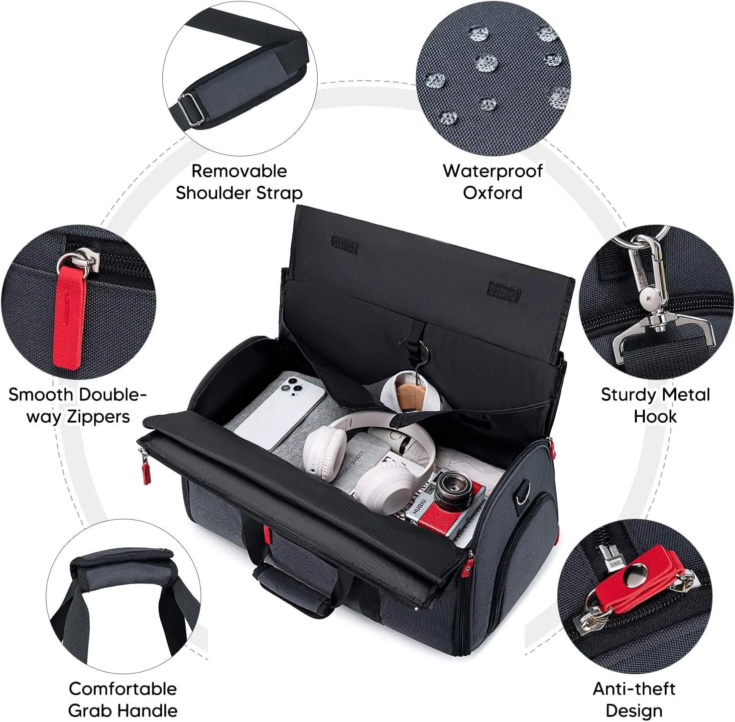 Rolling Garment Bags for Travel, Garment Bag with Wheels, Convertible Garment Duffel bag, Carry On Garment Bag with Shoe Pouch, Rolling Duffel Bag with Detachable Trolley System-Dark Grey