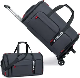 Rolling Garment Bags for Travel, Garment Bag with Wheels, Convertible Garment Duffel bag, Carry On Garment Bag with Shoe Pouch, Rolling Duffel Bag with Detachable Trolley System-Dark Grey