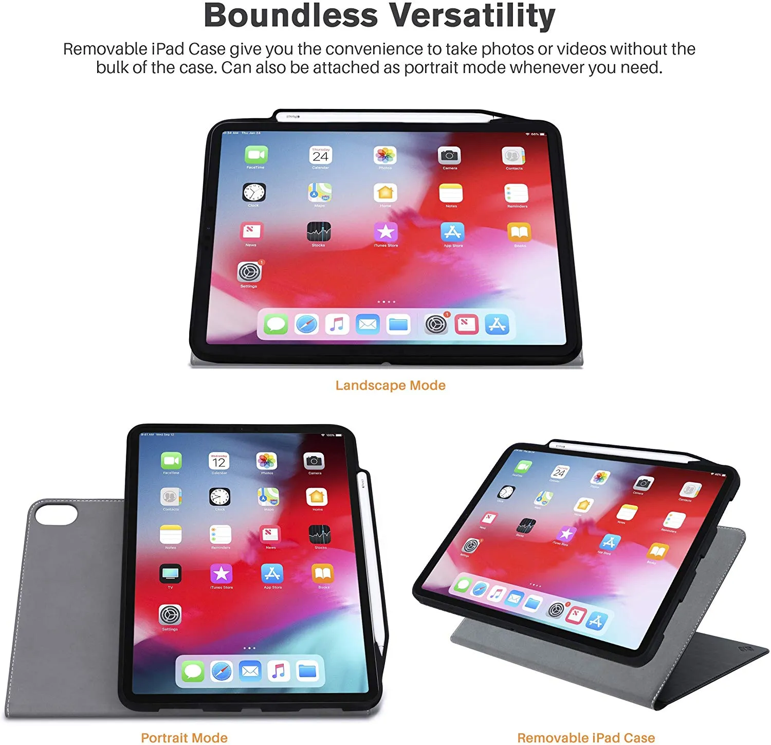 Roocase Sunset Case for iPad Pro 12.9 (3rd Gen) 2018 - Folio Smart Cover - Magnetic Case - Convenient Stand - Black