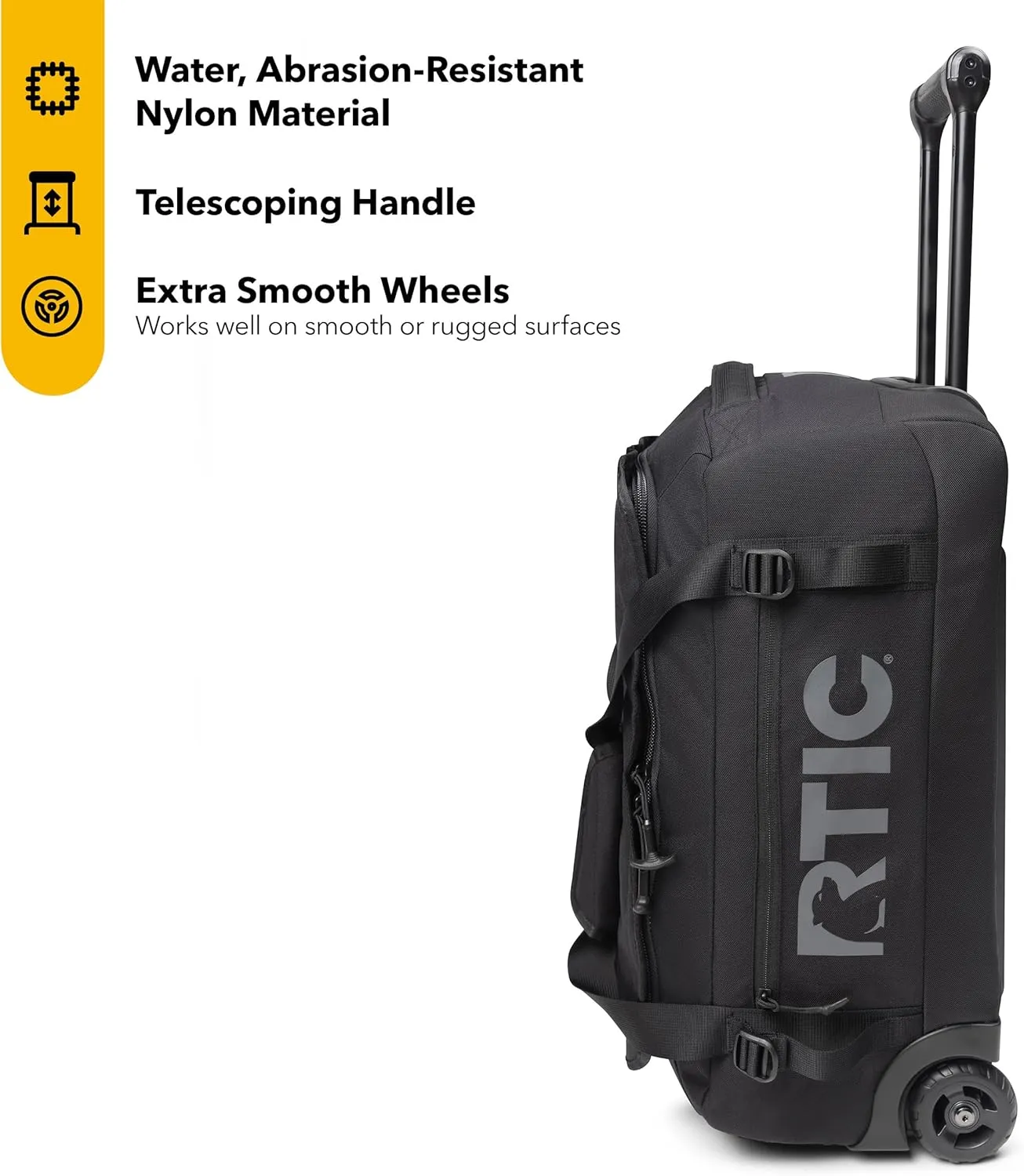 RTIC Road Trip Rolling Duffle Bag with Wheels for Men and Women, Traveling Tote for Camp, Travel, Gym, Weekender, Camping, Overnight Carry On, Sports, Spacious, Water Resistant, Medium, Black