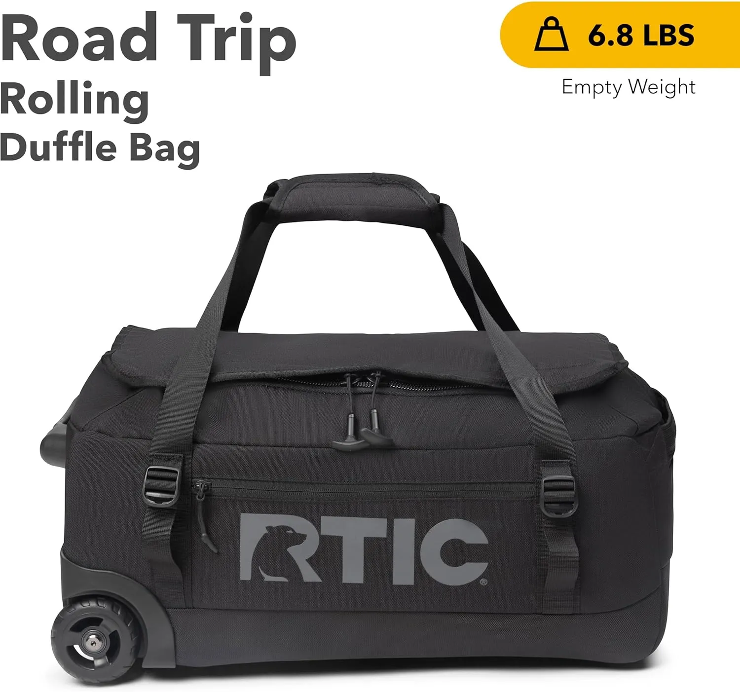 RTIC Road Trip Rolling Duffle Bag with Wheels for Men and Women, Traveling Tote for Camp, Travel, Gym, Weekender, Camping, Overnight Carry On, Sports, Spacious, Water Resistant, Medium, Black