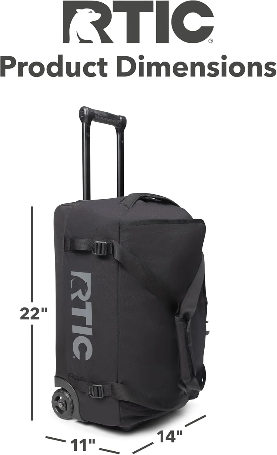 RTIC Road Trip Rolling Duffle Bag with Wheels for Men and Women, Traveling Tote for Camp, Travel, Gym, Weekender, Camping, Overnight Carry On, Sports, Spacious, Water Resistant, Medium, Black