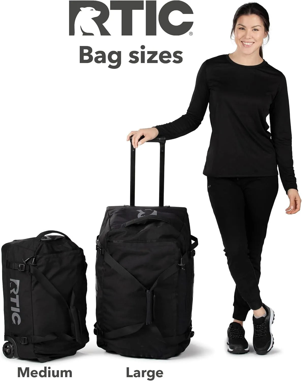 RTIC Road Trip Rolling Duffle Bag with Wheels for Men and Women, Traveling Tote for Camp, Travel, Gym, Weekender, Camping, Overnight Carry On, Sports, Spacious, Water Resistant, Medium, Black