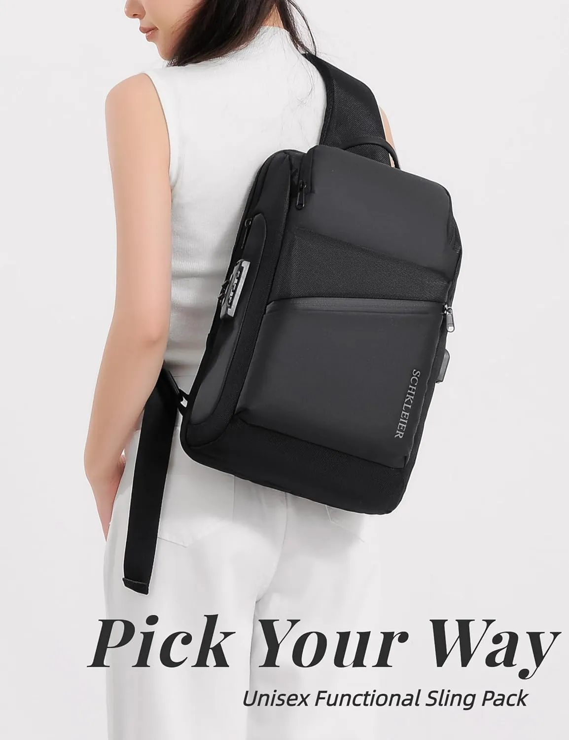 Schkleier Anti-theft Crossbody Bag Laptop Messenger Backpack for Men Women, Fits 13 Inch Computer, with USB Charging Port, For Business Travel Daily