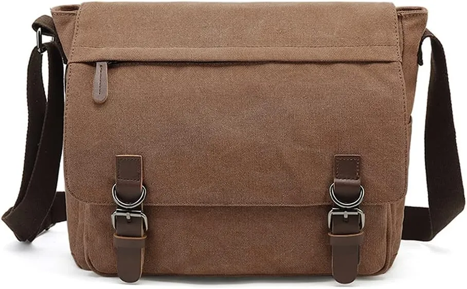 Sechunk Canvas Vintage Messenger Bag Shoulder bag Leather Large Travel Crossbody bags for men women 15inch Laptop