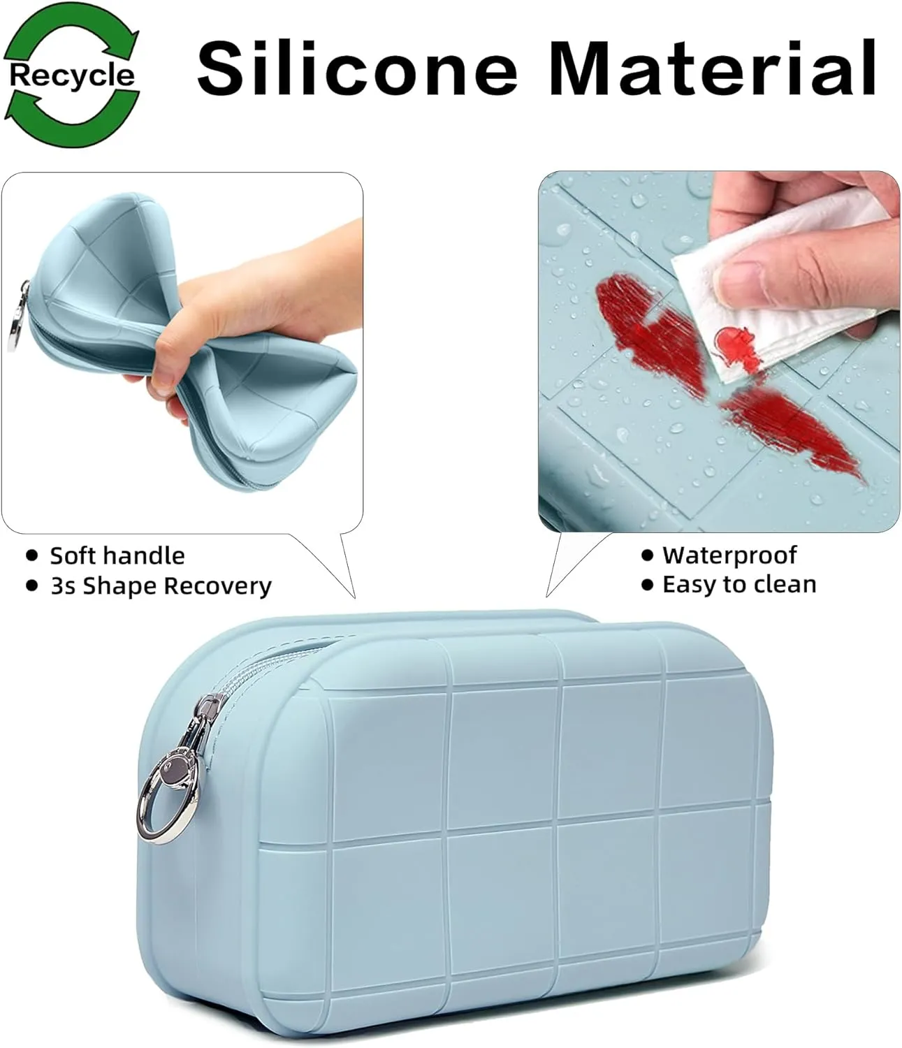 Silicone Makeup Bag Travel Cosmetic Bag Stuff Bag Makeup Pouch Cute Makeup Organizer Versatile Zipper Pouch for Women (Blue)