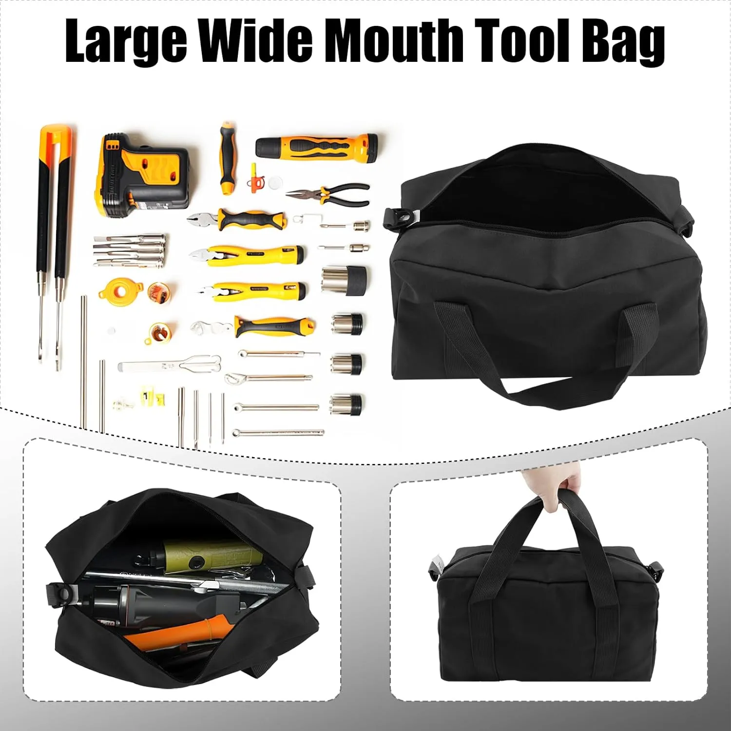 Small Tool Bag,Large Capacity Tool Bags for Men,Tool Organizer Bag,It Has Shoulder Straps And Side Pockets Canvas Tool Storage Bags for Storage Handbag for Screwdrivers,Wrench,Pliers (Black, 12 Inch)