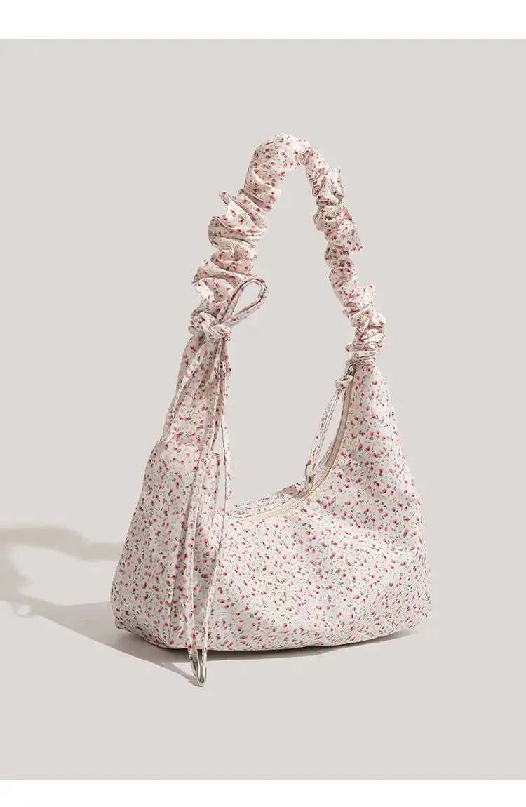 Sohiwoo Fairycore Floral Canvas Shoulder Bags Women Harajuku Drawstring Chic Casual Handbag Female Sweet Cute Messenger Bag Y2k