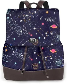 Star Constellation Map Print Women's PU Leather Backpack, Fashion, Work, Journey Daily Use - Chestnut Brown